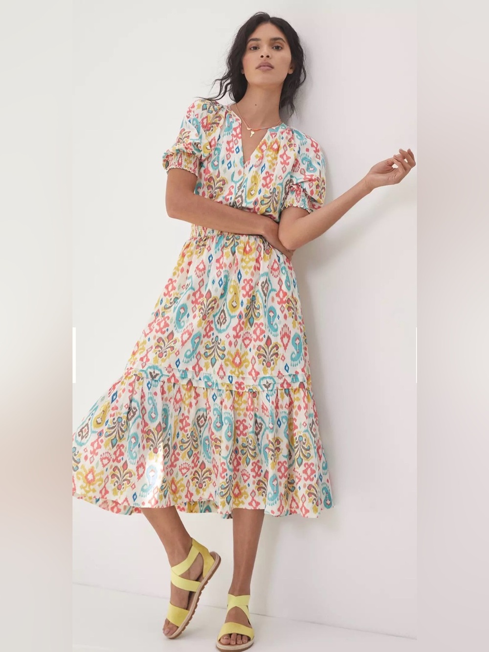 Black Tape_ Multicolor Ikat Tiered Midi Dress